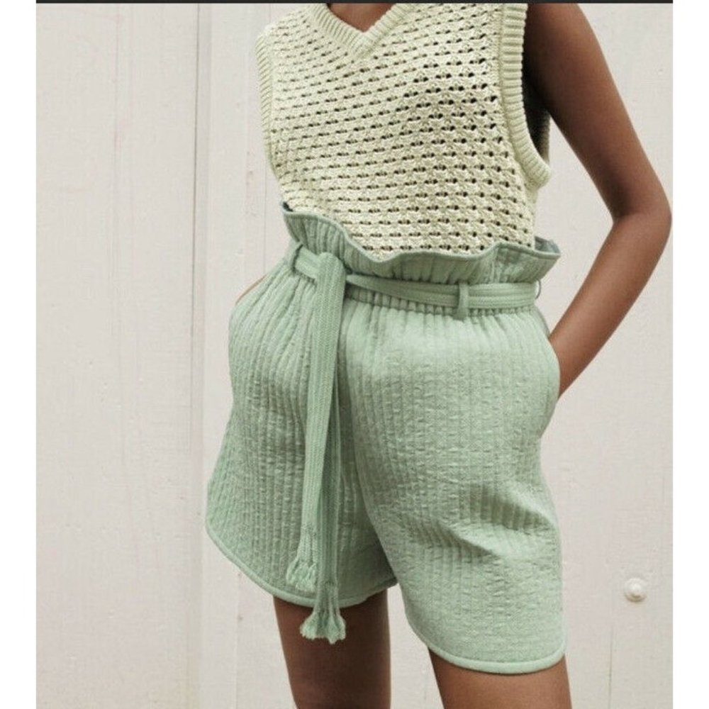 SAMSOE SAMSOE Ember Quilted Paper Bag Shorts With Ties Green